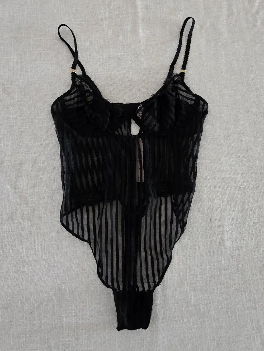 NWT Tease Sheer Stripe Lace-Trim Cupped Bodvsuit